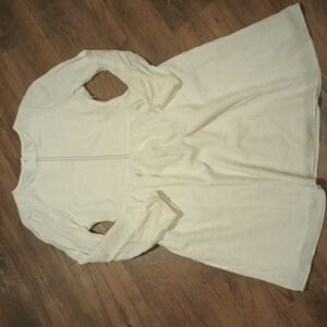 All:row White Fitted Babydoll Long Sleeve Mini Dress W/ Contrast Stitch A38